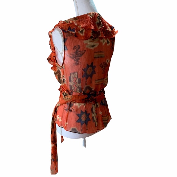 RALPH LAUREN RUFFLED WRAP SILK BLOUSE BURNT ORANGE - Picture 8 of 12
